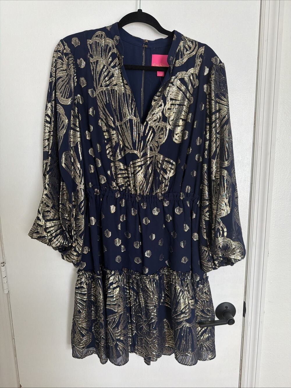 Lillly Pulitzer Navy And Gold Short Long Sleeve Dress